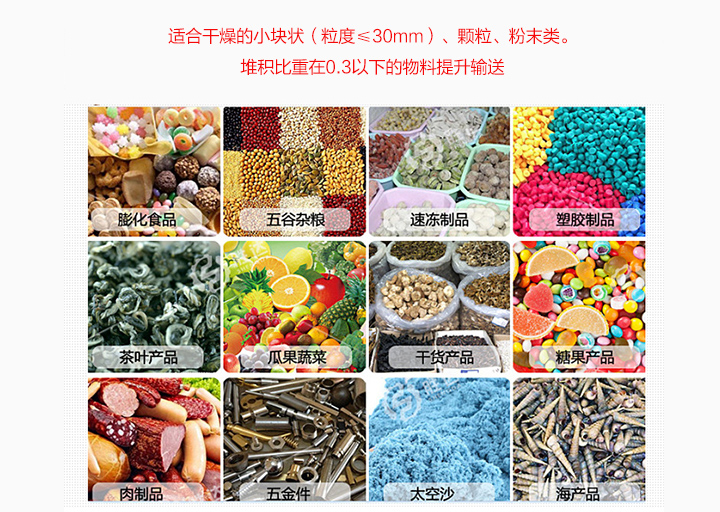 適合垂直提升粉末、顆粒及小塊狀物料